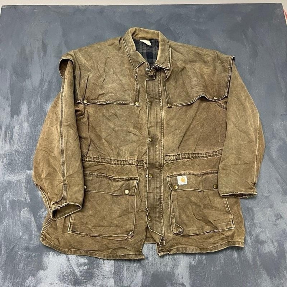Vintage Carhartt Duster Jacket Mens XL Brown 1990s Blanket Lined‎ Chore USA